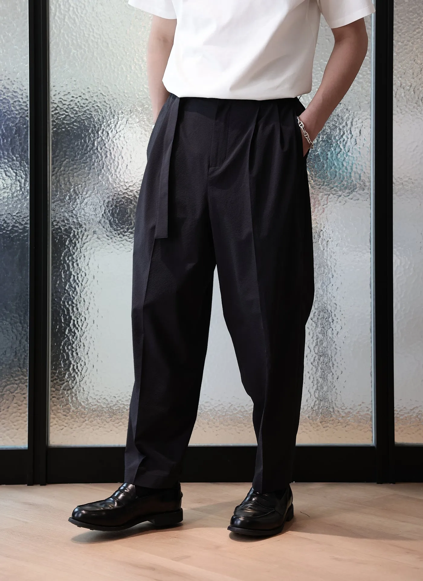 Strong Edge smooth zipper Polyester Wide Tapered Pants (P-12)
