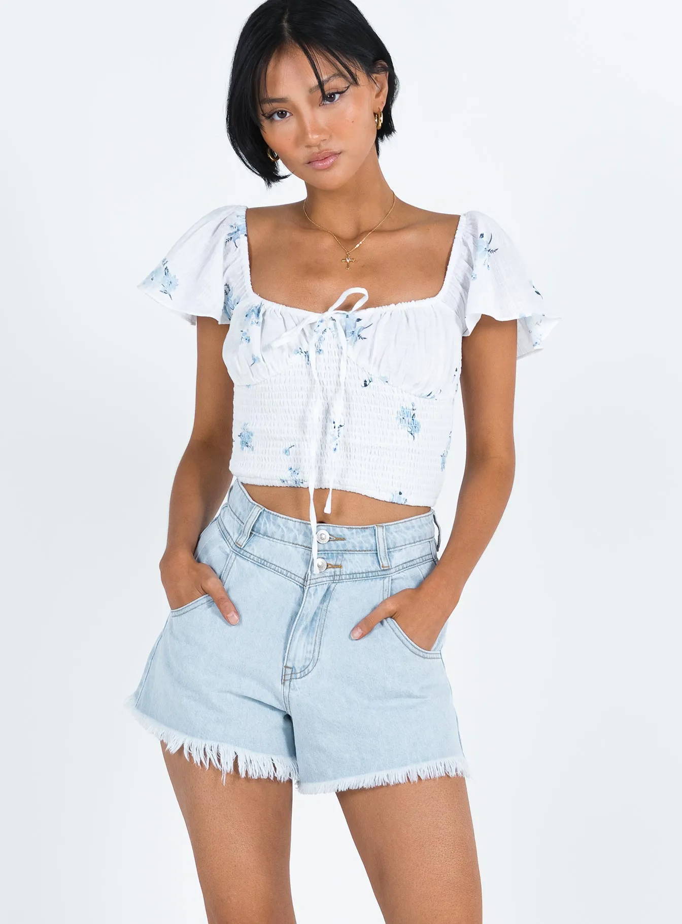 Doughty Shorts Light Wash Denim WrinkleFree Material