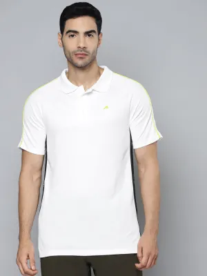 Alcis Men White Yellow Colourblocked Polo Collar Slim Fit T-shirt Layered Hem Reinforcement Oversized Silhouette