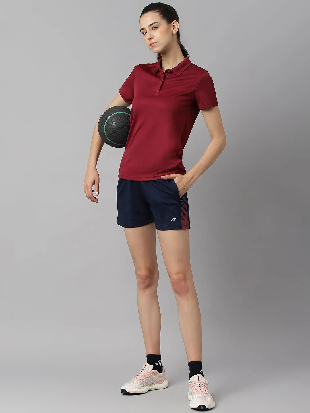 Thermoregulating Lining MoistureManagement System Alcis Women Red Plum Anti-Static Soft-Touch Slim-Fit Training Polo Wonder T-Shirt