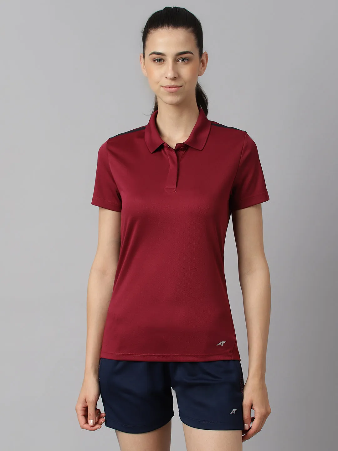 Alcis Women Red Plum Anti-Static Soft-Touch Slim-Fit Training Polo Wonder T-Shirt Golf Ready TemperatureRegulating Layer
