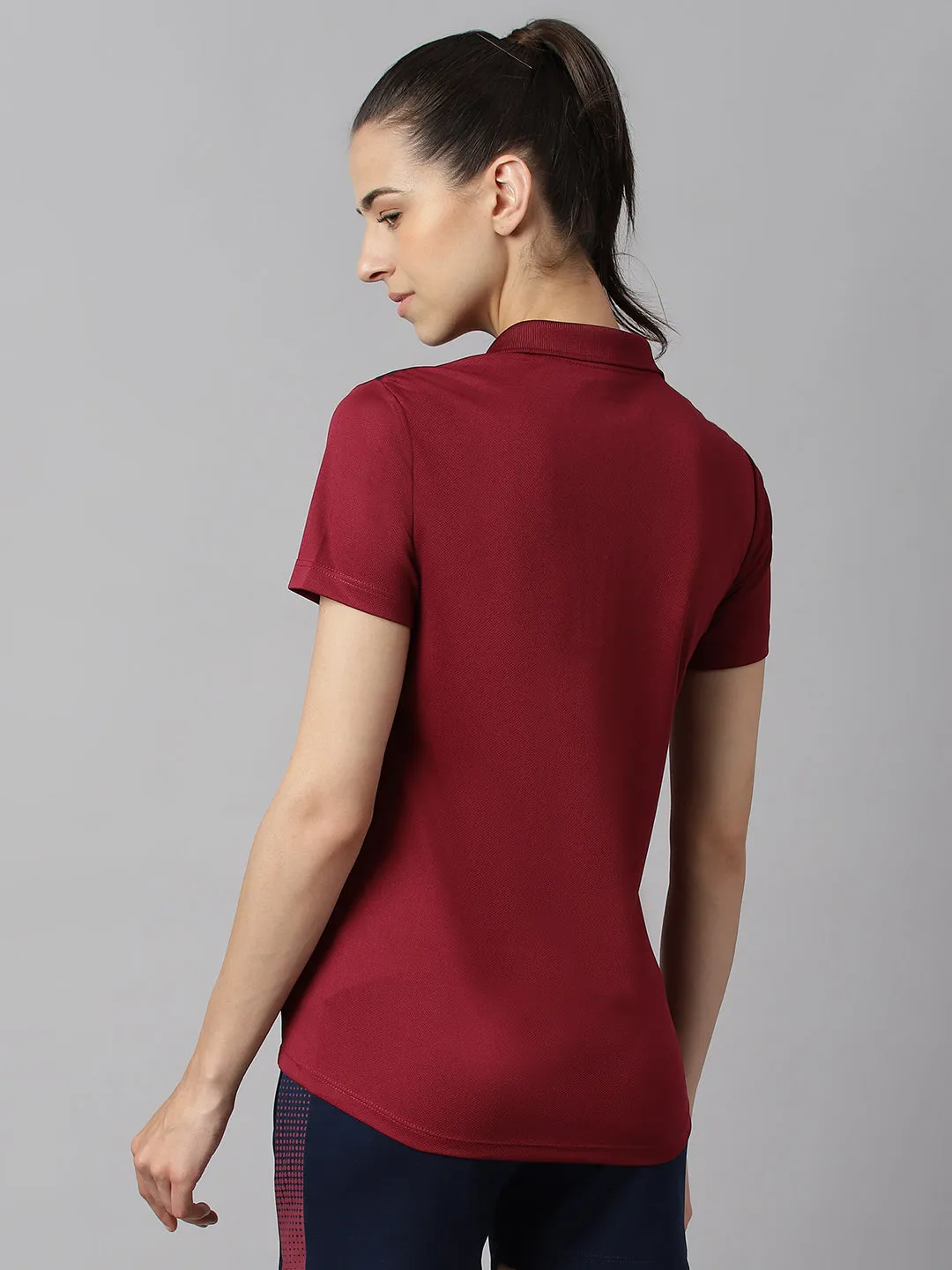 Versatile Wardrobe Cotton Blend Alcis Women Red Plum Anti-Static Soft-Touch Slim-Fit Training Polo Wonder T-Shirt