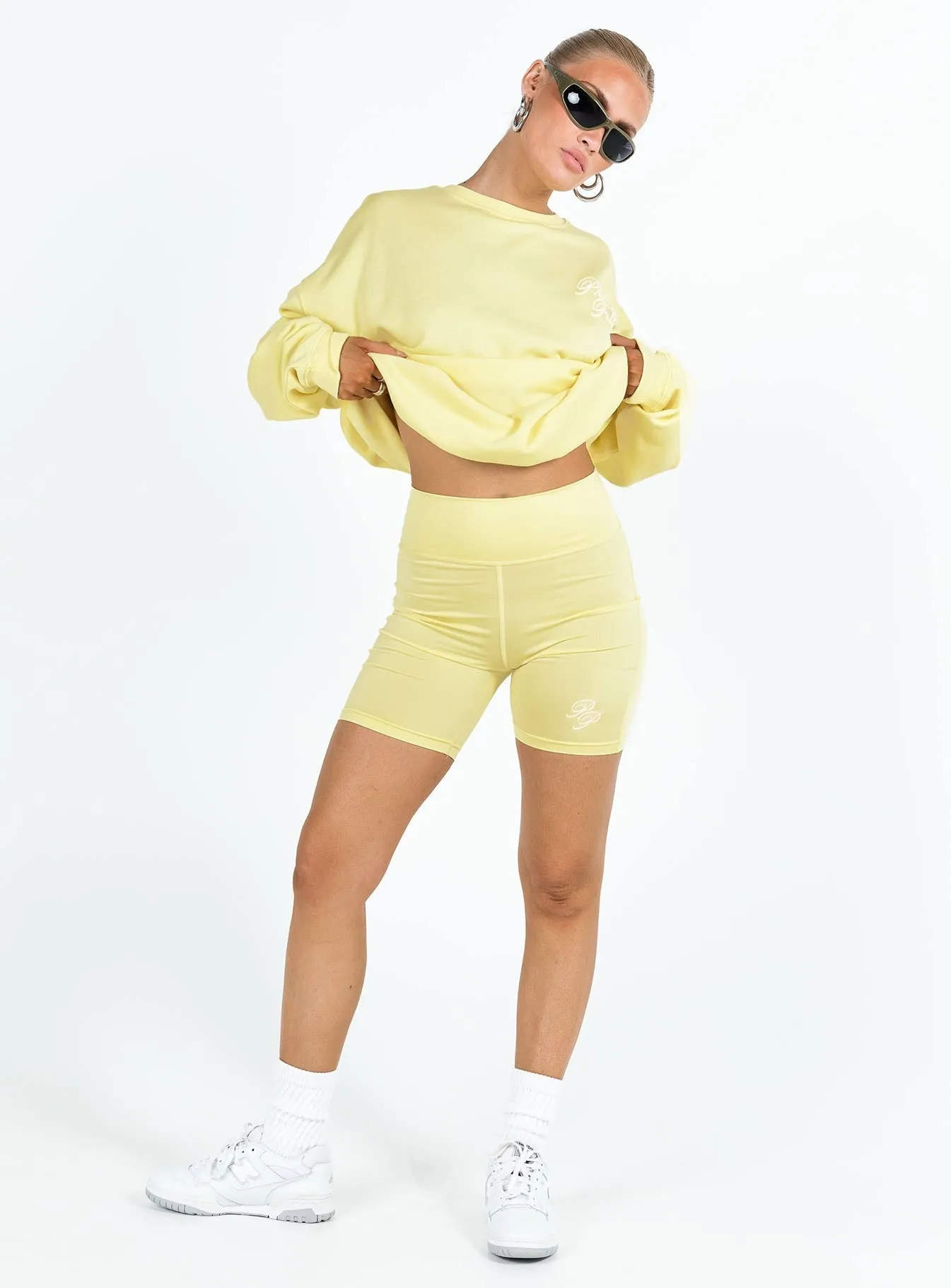 Soft Inner Lining FrictionReducing Lining Princess Polly Bike Shorts Cursive Text Lemon / Eggshell
