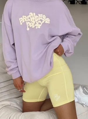 NoIrritationSeams Princess Polly Bike Shorts Cursive Text Lemon / Eggshell