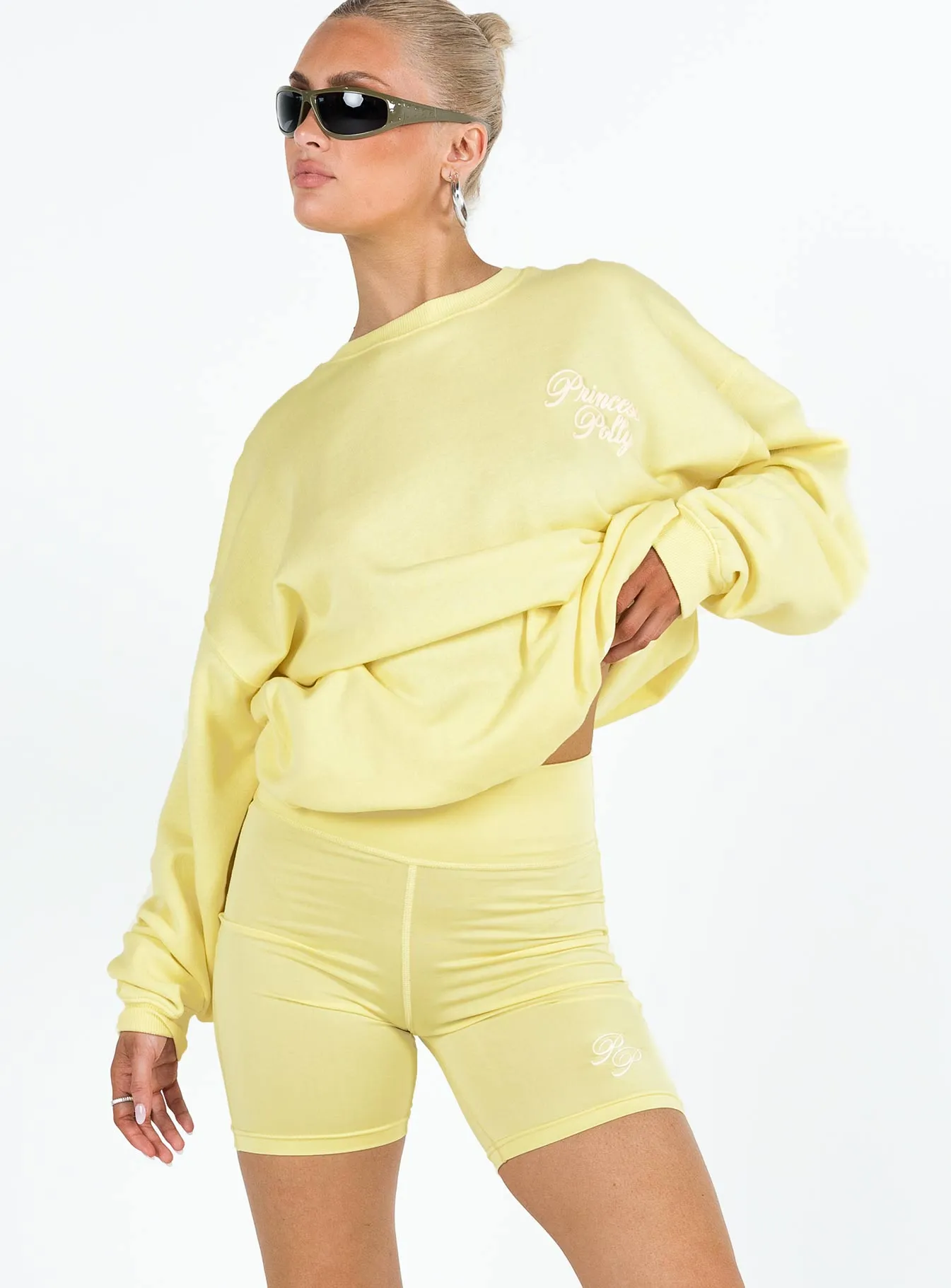 Urban Cool Polish Core Princess Polly Bike Shorts Cursive Text Lemon / Eggshell