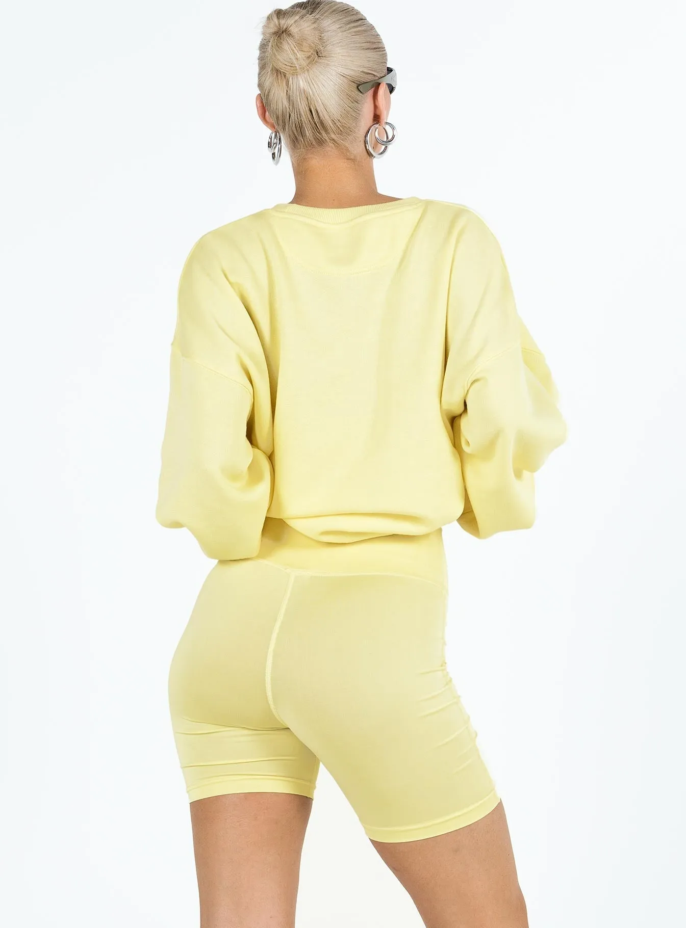 Princess Polly Bike Shorts Cursive Text Lemon / Eggshell EasyAdjustStraps