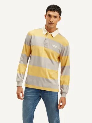 Men's Striped Yellow Polo T-shirt Athletic Fit