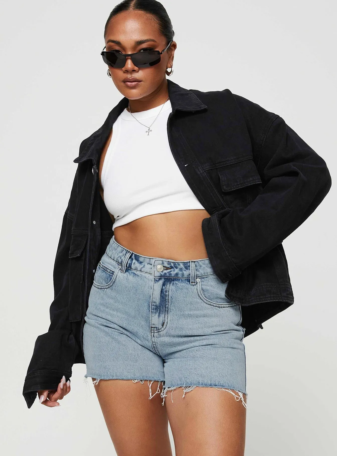 DurableCoverstitch Matte Fit Laurena Denim Shorts Lower Impact