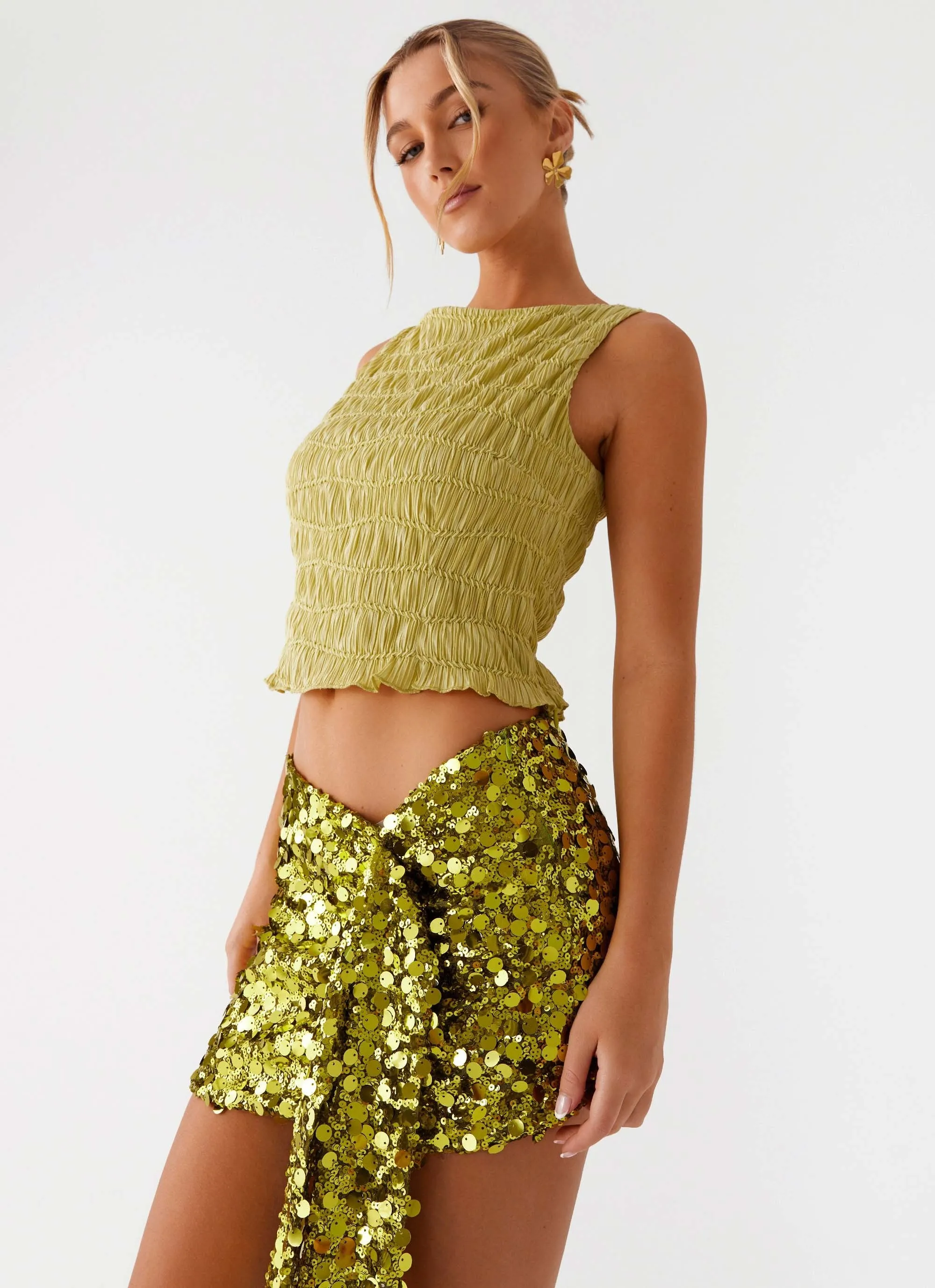 Photo Bright Lights On Sequin Mini Skirt - Olive