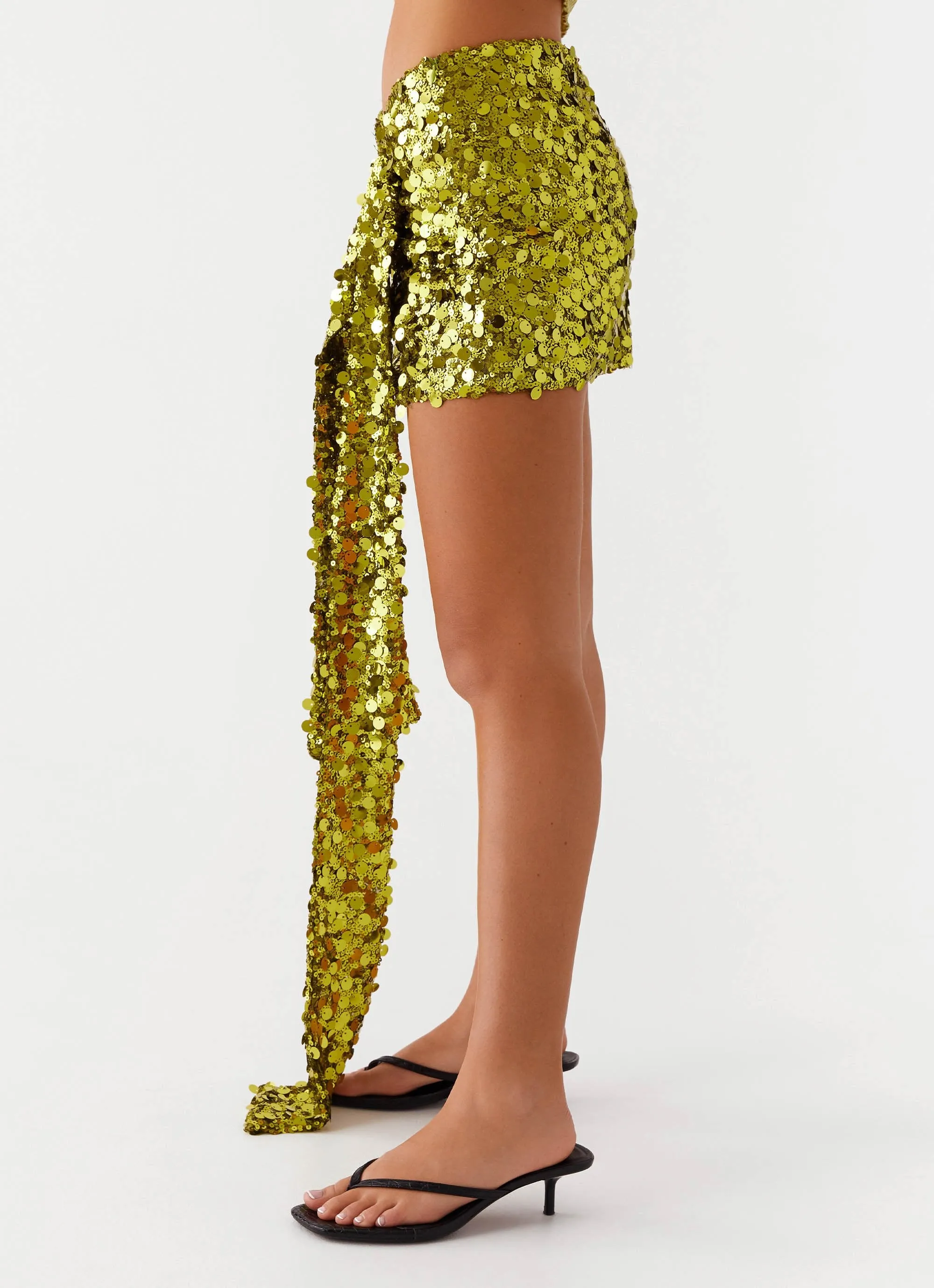 Crisp Detail Casual Mode Lights On Sequin Mini Skirt - Olive