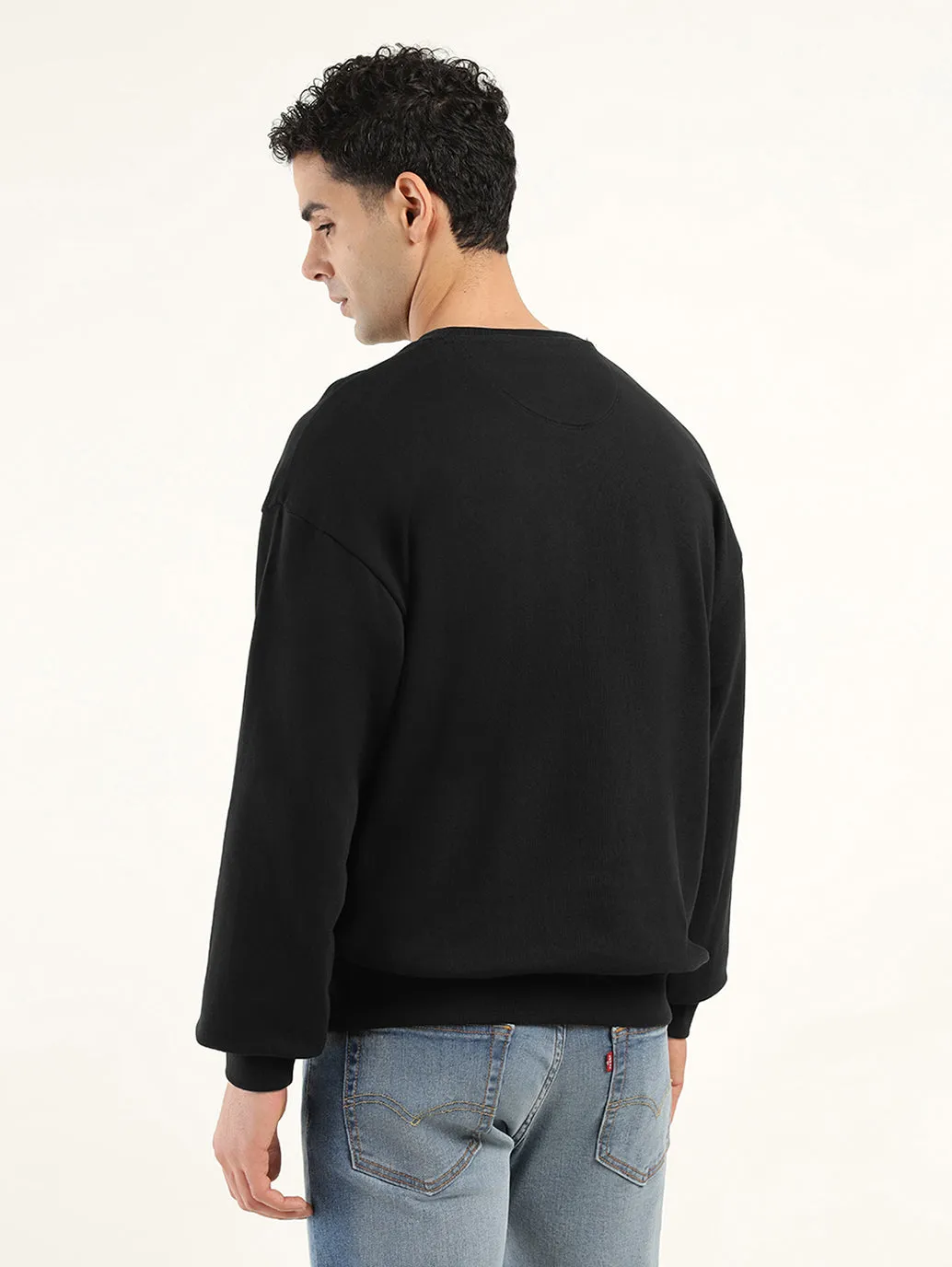 Men's Solid Black Crew Neck Sweatshirt Modern Streetwear country style