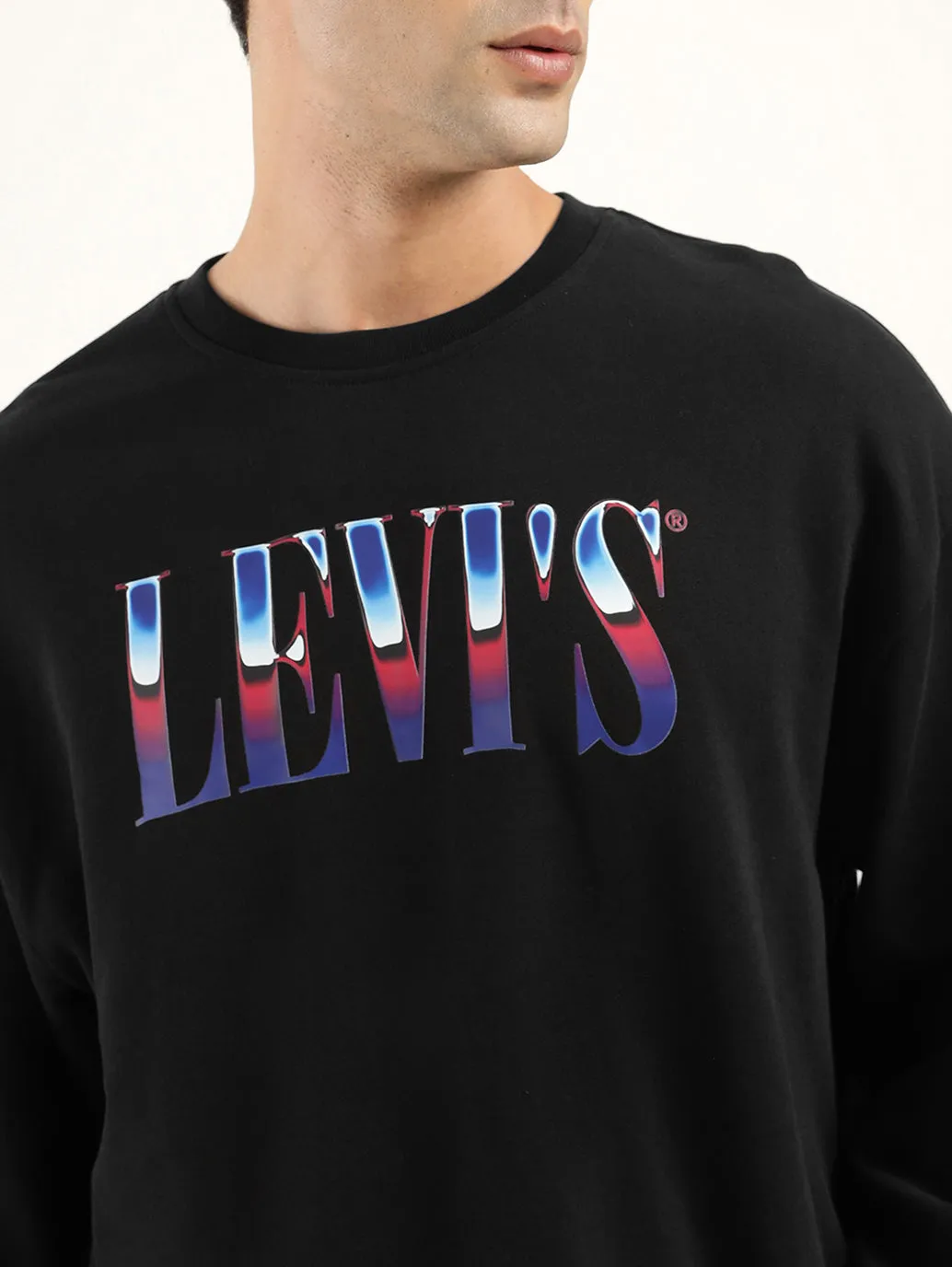 Men's Solid Black Crew Neck Sweatshirt Winter Motion