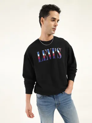 Men's Solid Black Crew Neck Sweatshirt cafeteria look sequined details