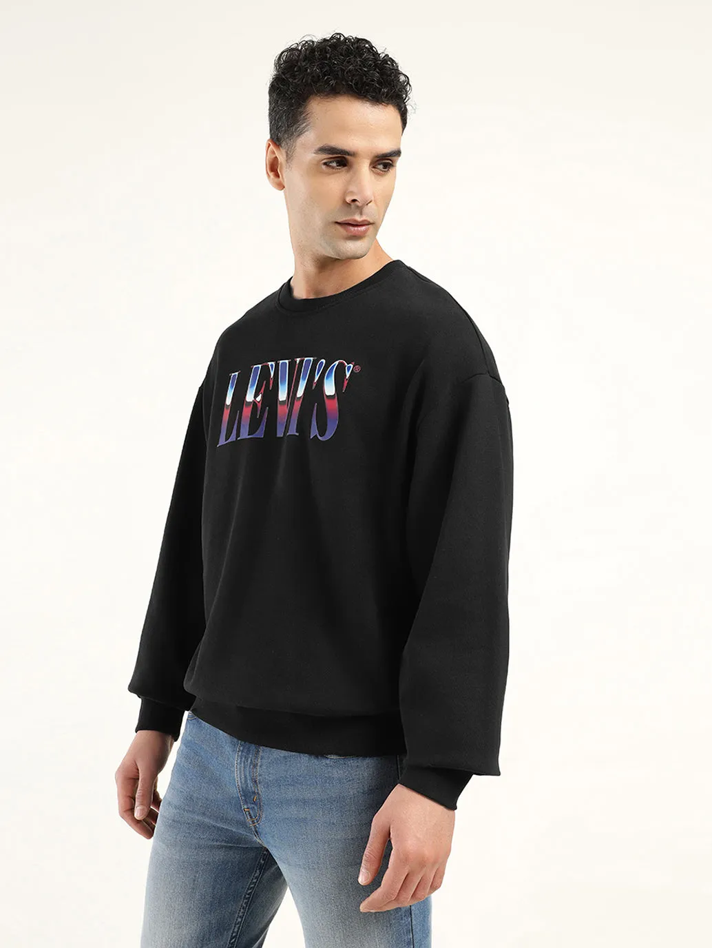 Jackal like earthy tone Men's Solid Black Crew Neck Sweatshirt