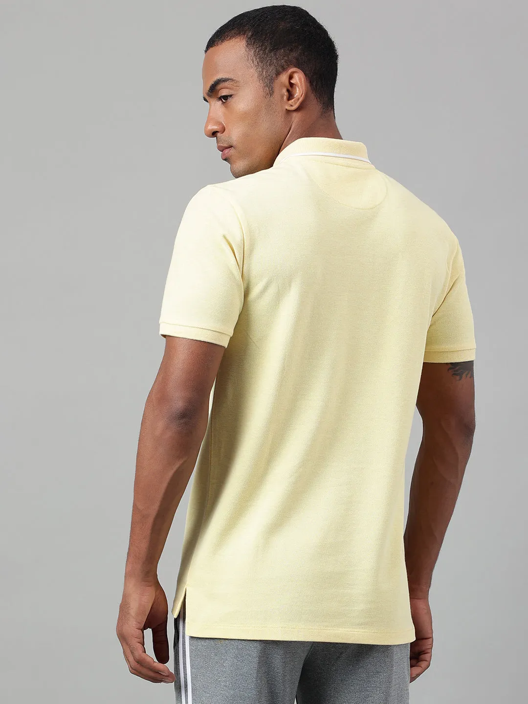 Alcis Men's Yellow Melange Soft-Touch Regular-Fit Athleisure Polo T-Shirt Versatile Wardrobe Bound Edge Detailing