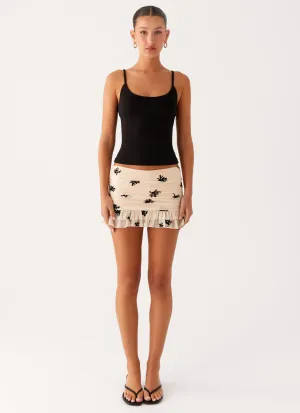 Blind Faith Flock Mini Skort - Cream Feminine Layers Chic Appeal