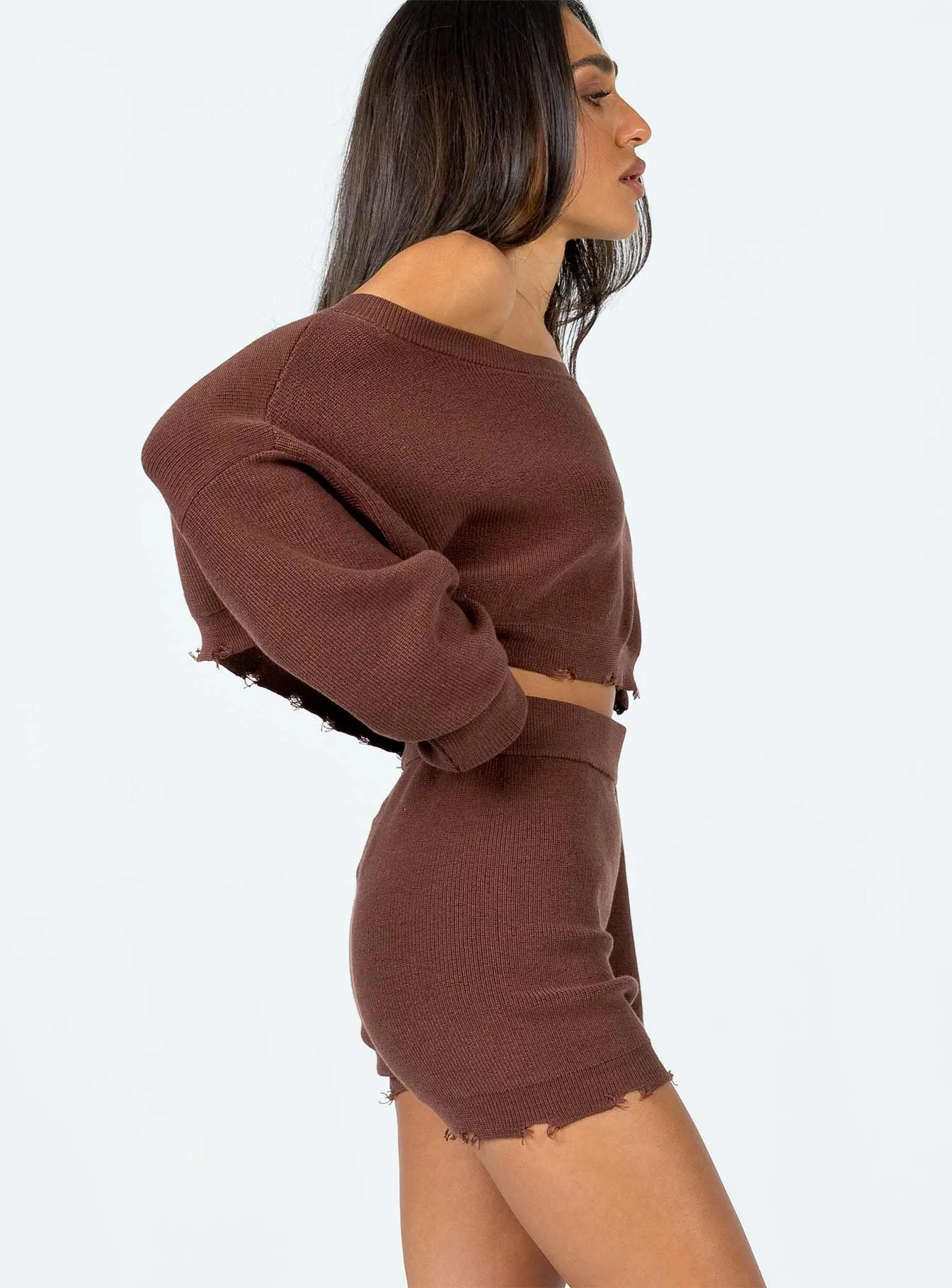 Hazel Knit Shorts Brown City Beat