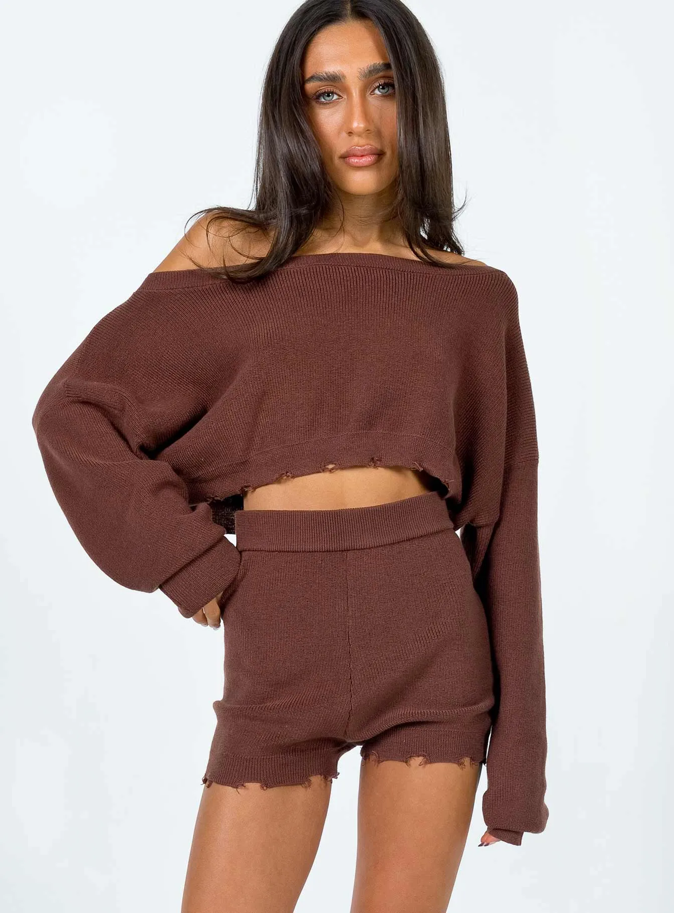 Metro Mode Hazel Knit Shorts Brown