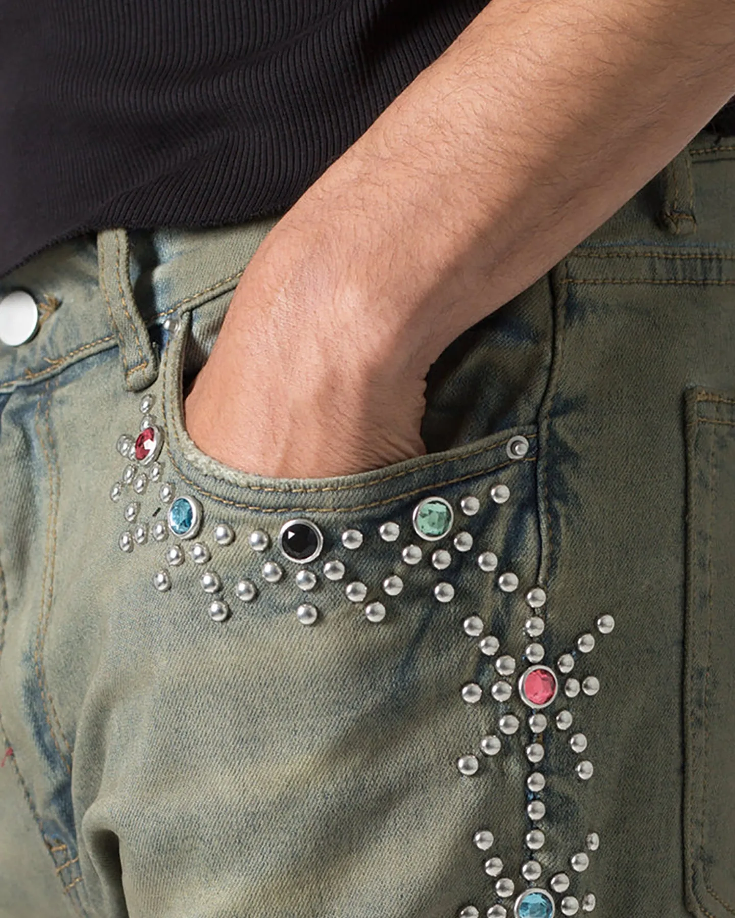 MNML X620 Studded Skinny Denim Jean Blue Smooth Creative Look Adult Fashion Selvedge Denim