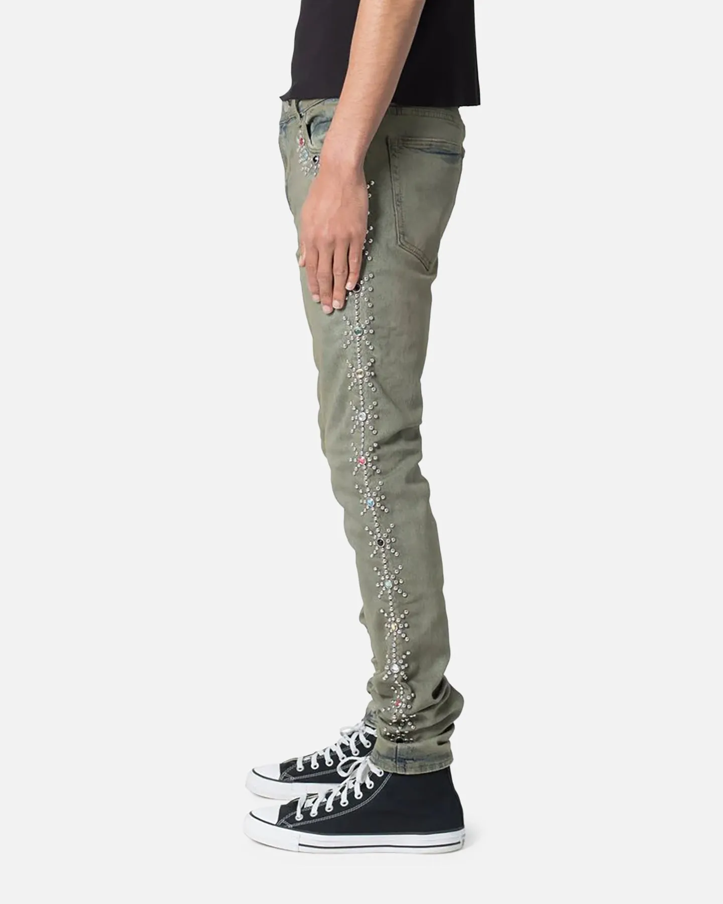 MNML X620 Studded Skinny Denim Jean Blue No Fade Look