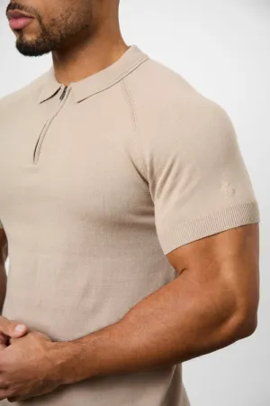 Knitted Zip Polo Shirt in Neutral Breathable Shirt Relaxed Comfort