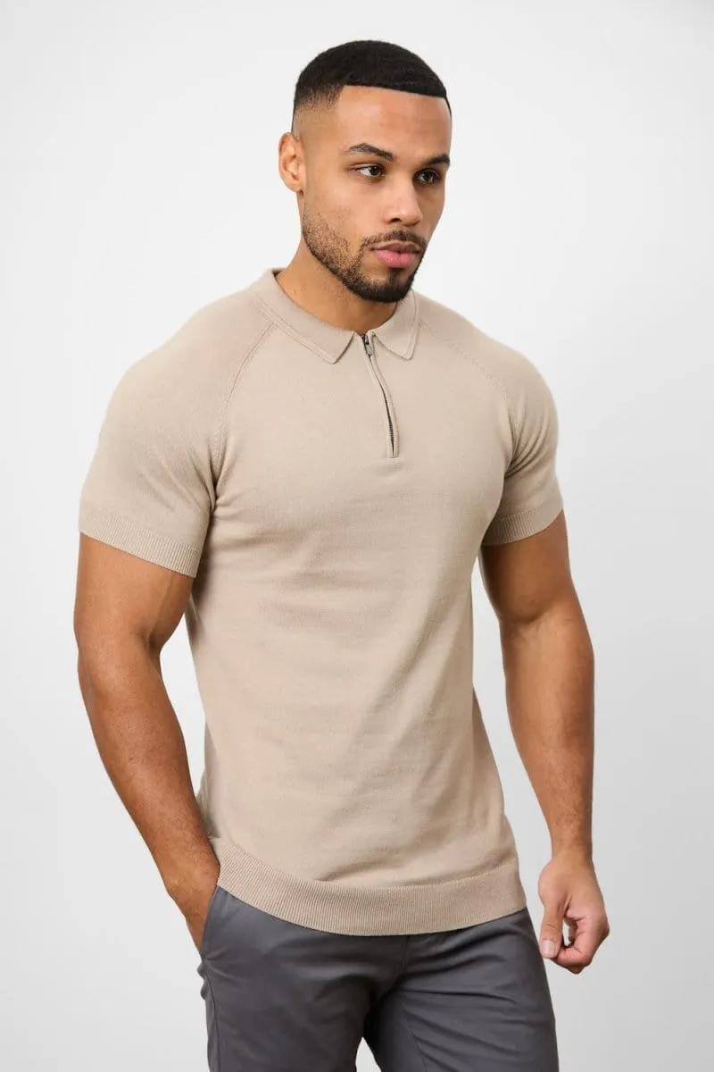 Knitted Zip Polo Shirt in Neutral AllPurpose Knitting