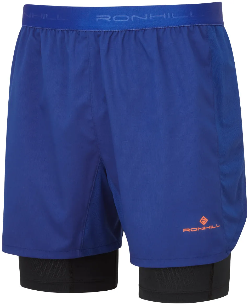 Ronhill Tech Twin 2 In 1 Mens Running Shorts - Blue High-End Option Quick Dry Technology
