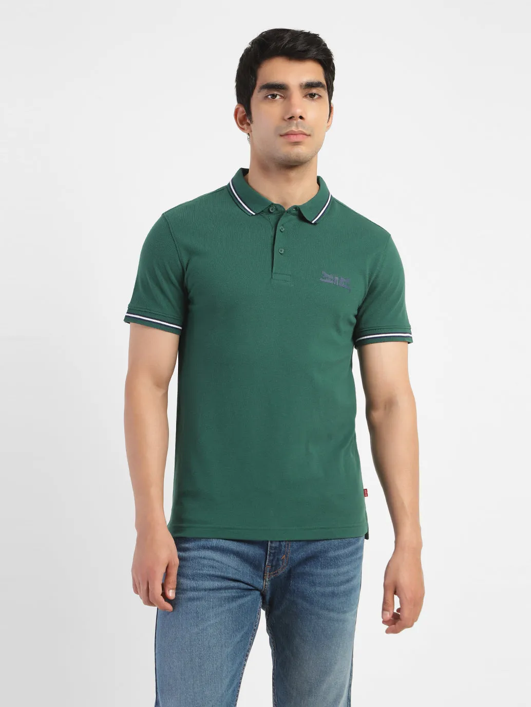 Men's Solid Polo T-shirt Green Durable Cotton