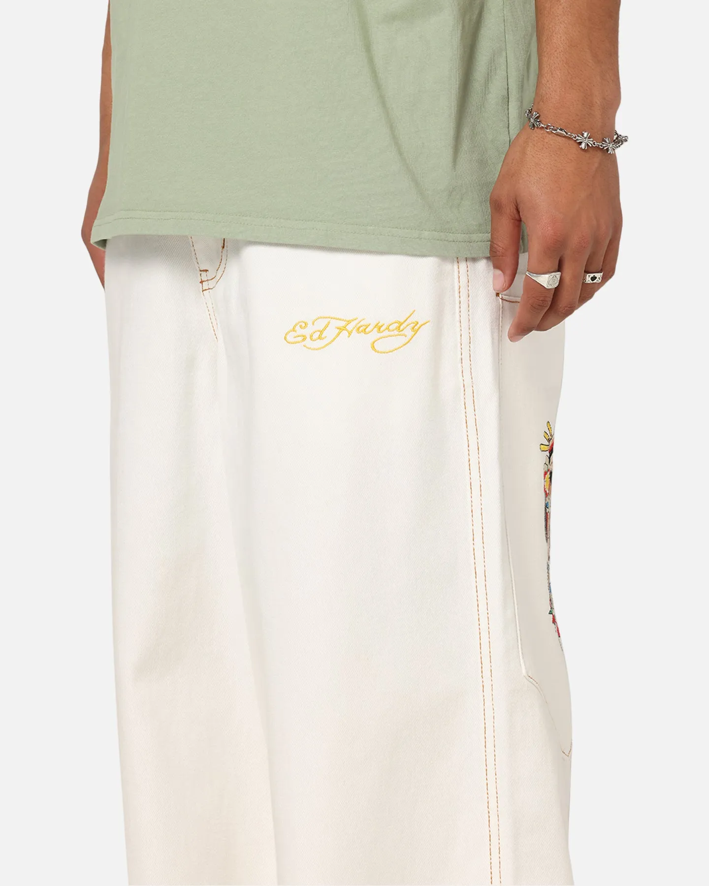 Everyday Motion Ed Hardy Ultra Wide Leg Denim Jeans Off White/Yellow