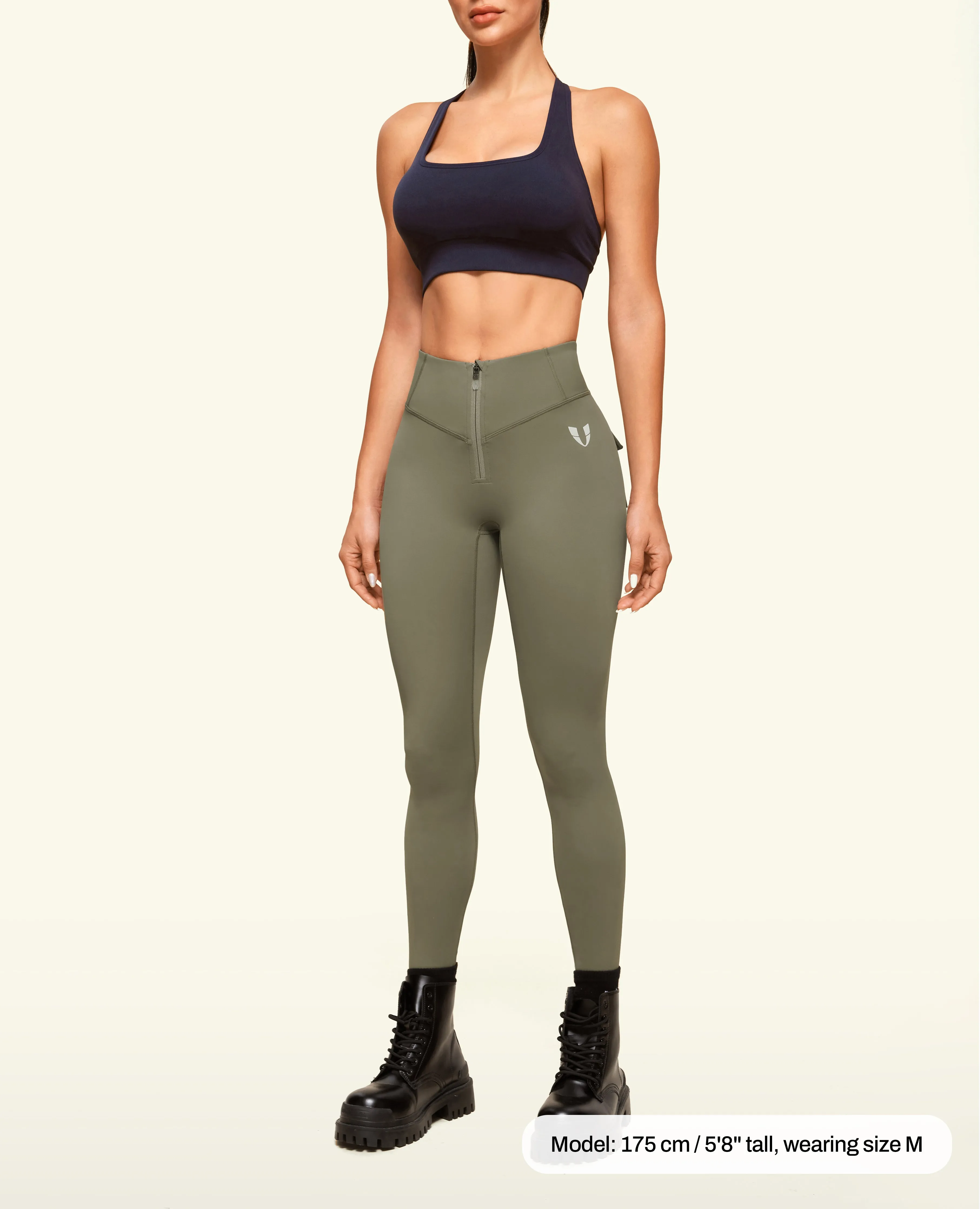 Zip Front Pocket Powerful leggings - Army Green For Men Studio Practice Inner Grip Band