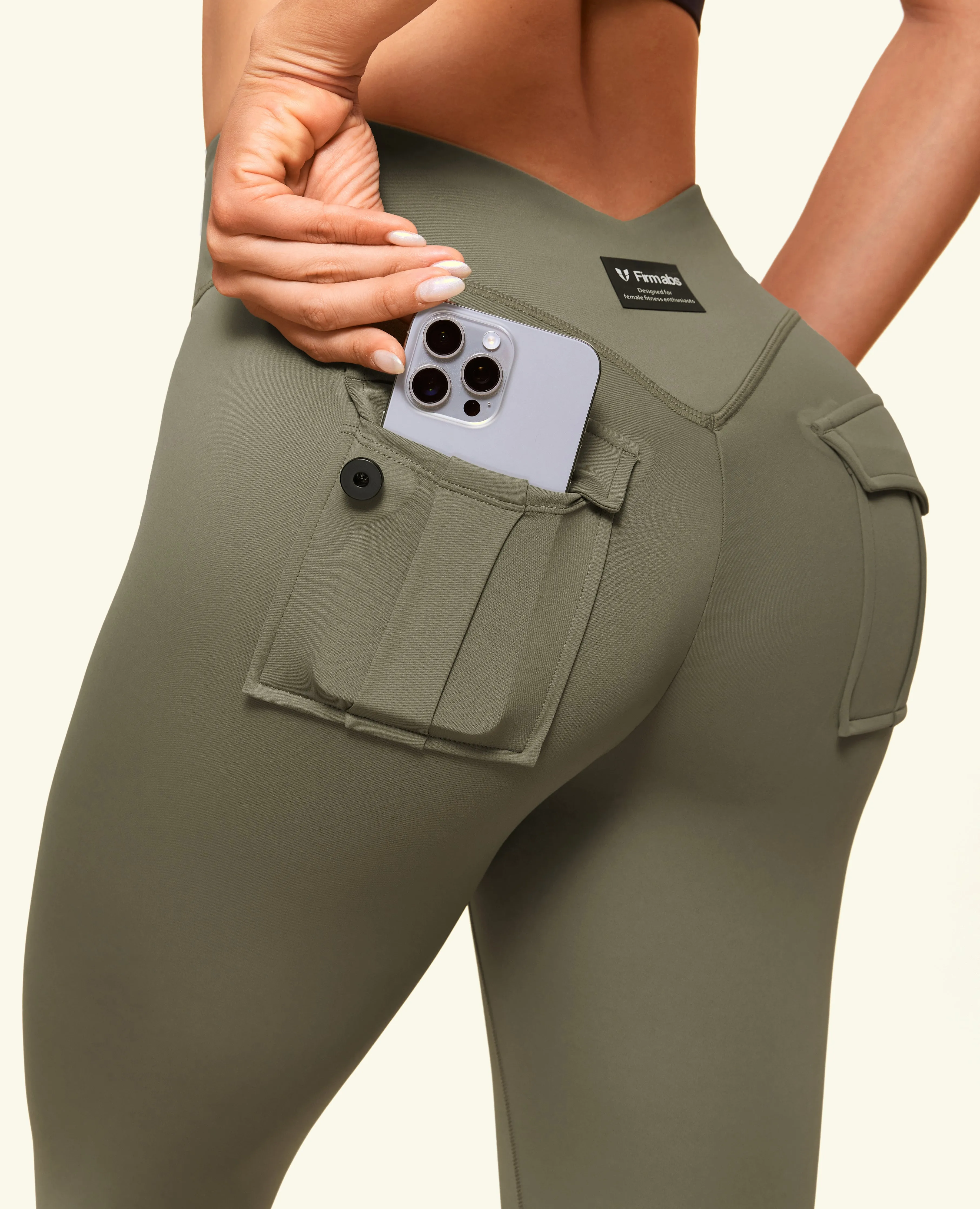 Mountain Hike Wrinkle Resistant Daily Routine Rib Knit Zip Front Pocket Powerful leggings - Army Green
