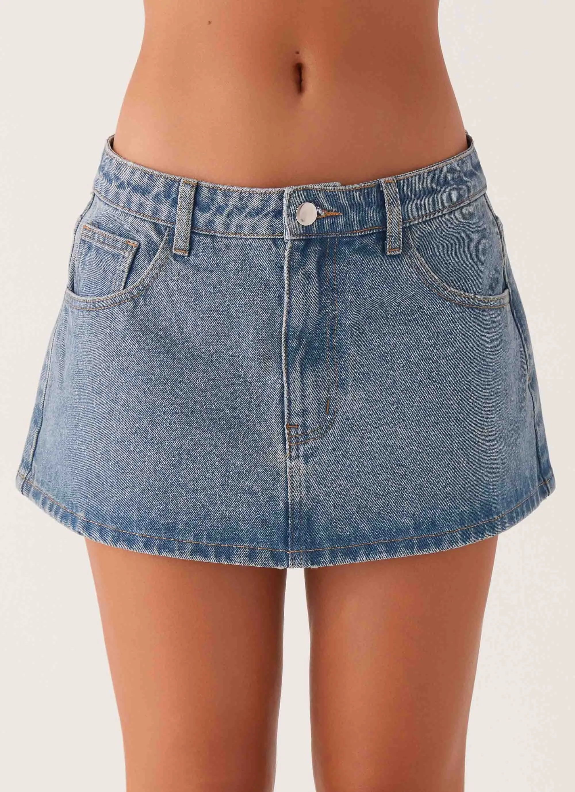Carrie Denim Mini Skirt - Washed Indigo Clean Finish