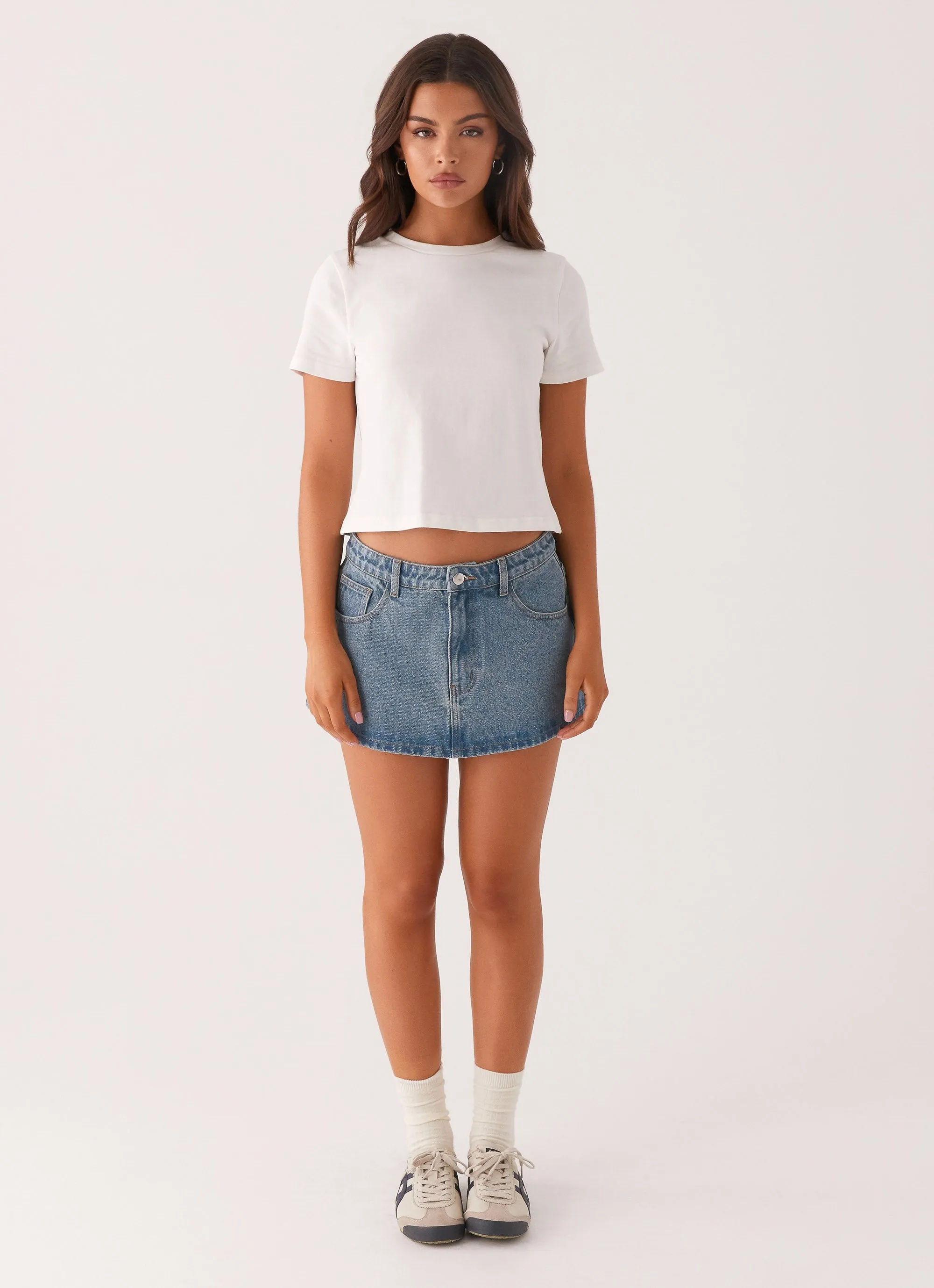 Carrie Denim Mini Skirt - Washed Indigo Polished look dress Tailored Piece
