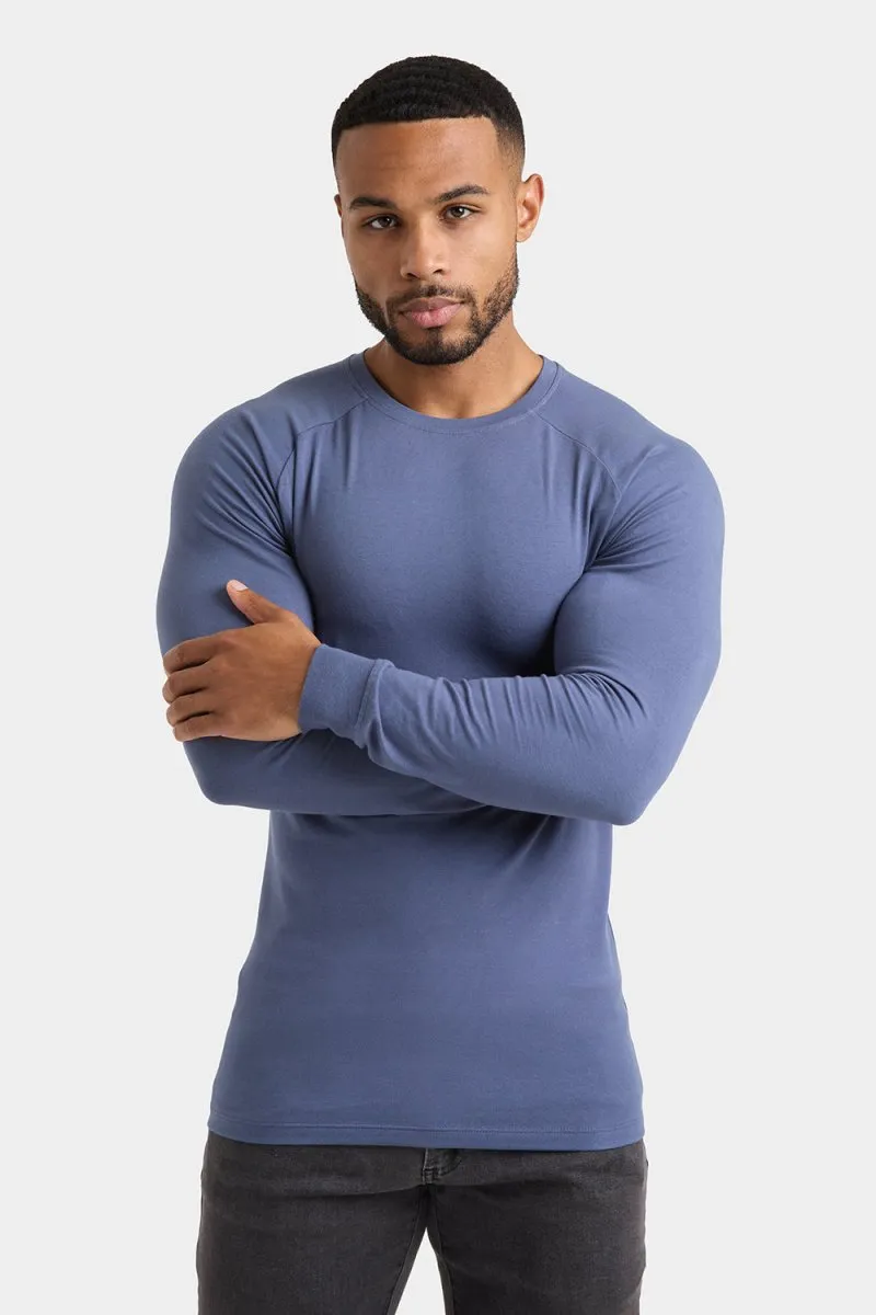 Eco Friendly Production Athletic Fit Long Sleeve T-Shirt in Stone Blue