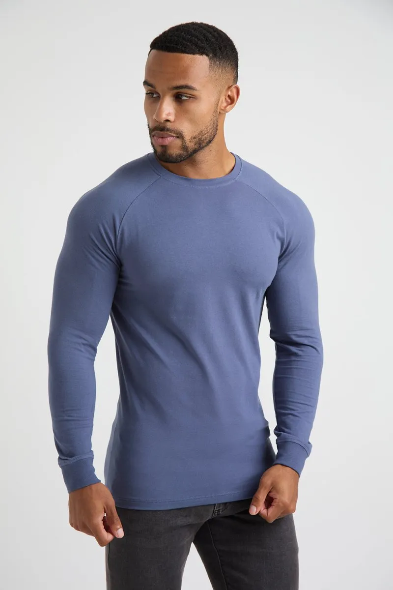 MinimalBranding Athletic Fit Long Sleeve T-Shirt in Stone Blue