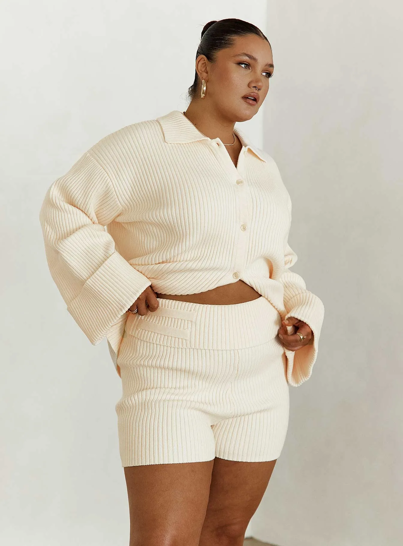 Work Safe Party Ready Jadri Knit Shorts Cream Curve