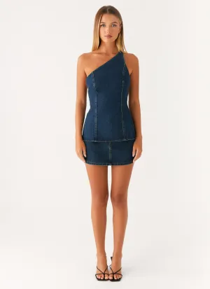 Timeless Fit Look Maysa Low Rise Mini Skirt - Washed Denim