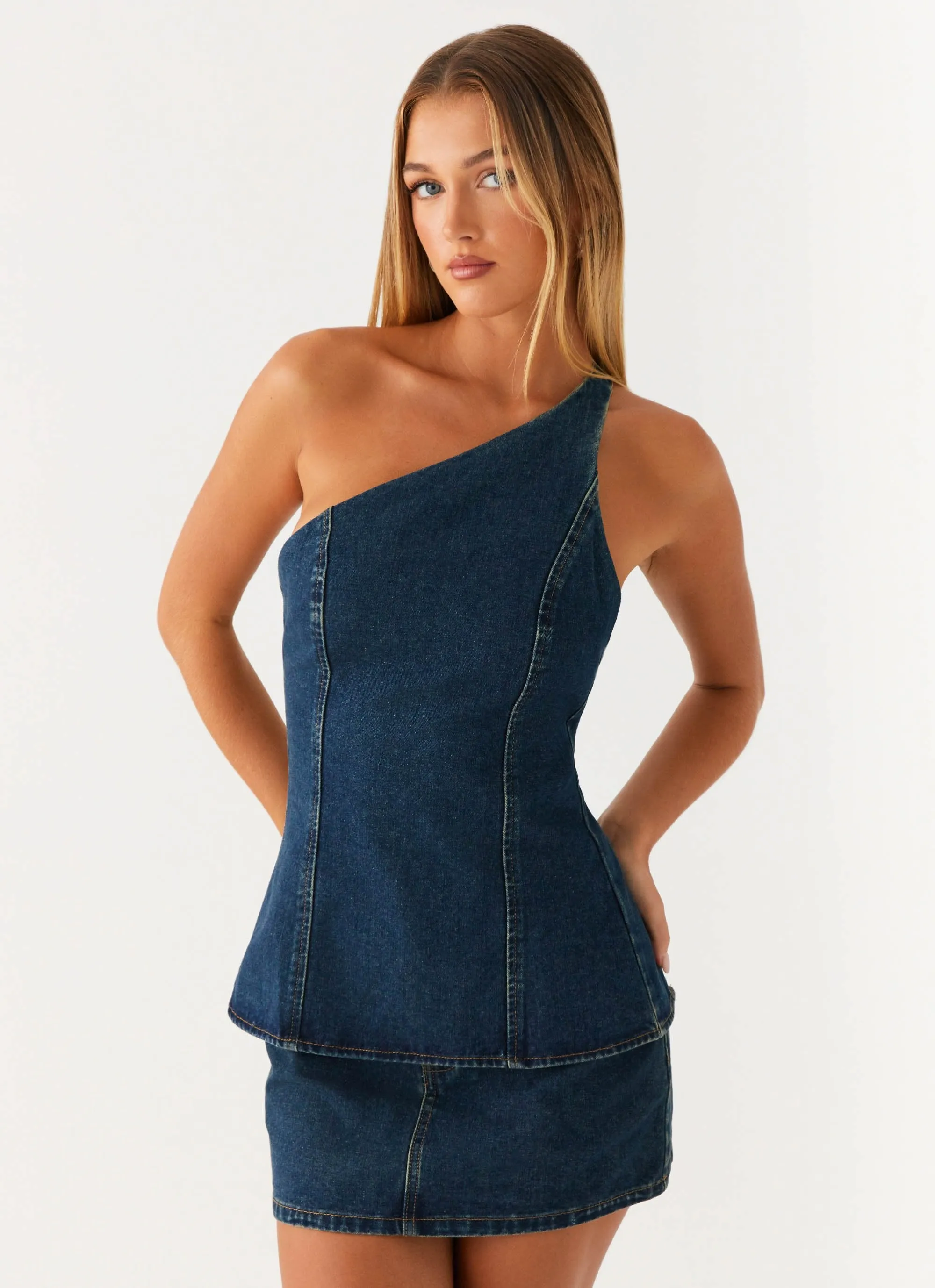 Casual Tone Insulating-Lining Maysa Low Rise Mini Skirt - Washed Denim