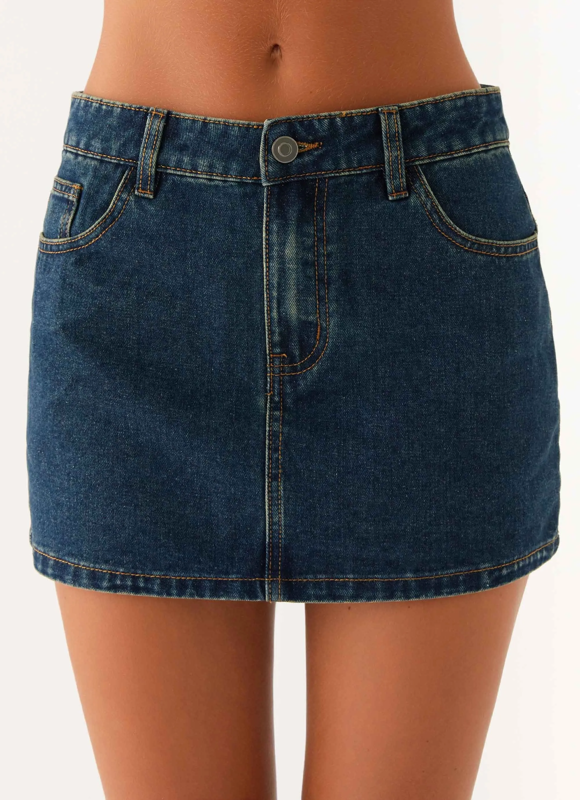 Maysa Low Rise Mini Skirt - Washed Denim Balloon-Sleeve