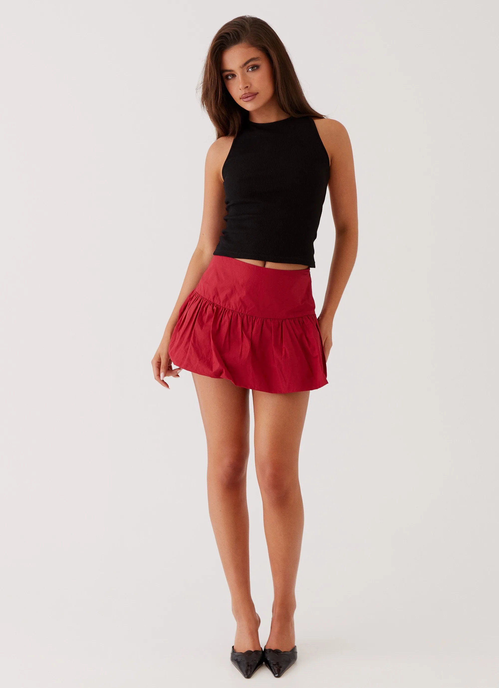 Hotel California Low Rise Mini Skirt - Red Chilly Weather Wear