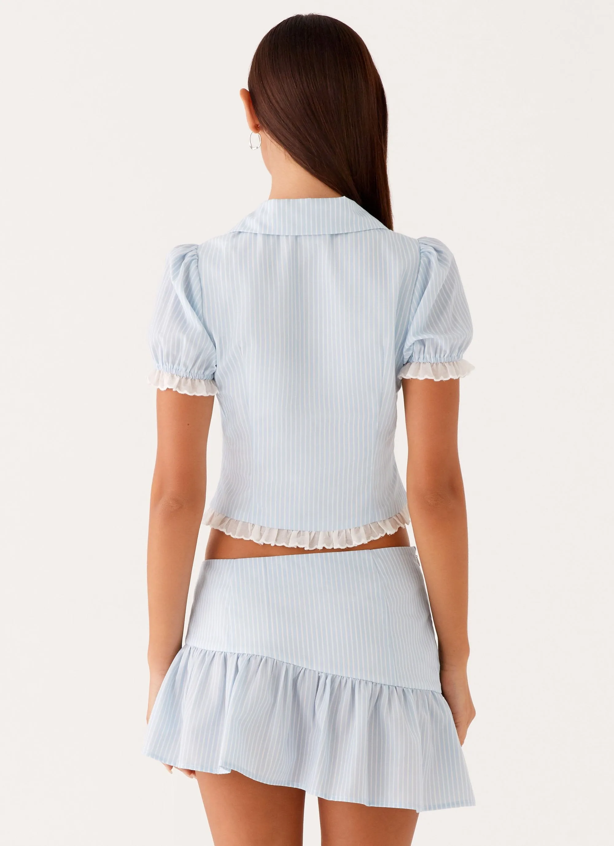Trend Focused Flattering Comfort Wear Bennett Mini Skirt - Blue White Stripe
