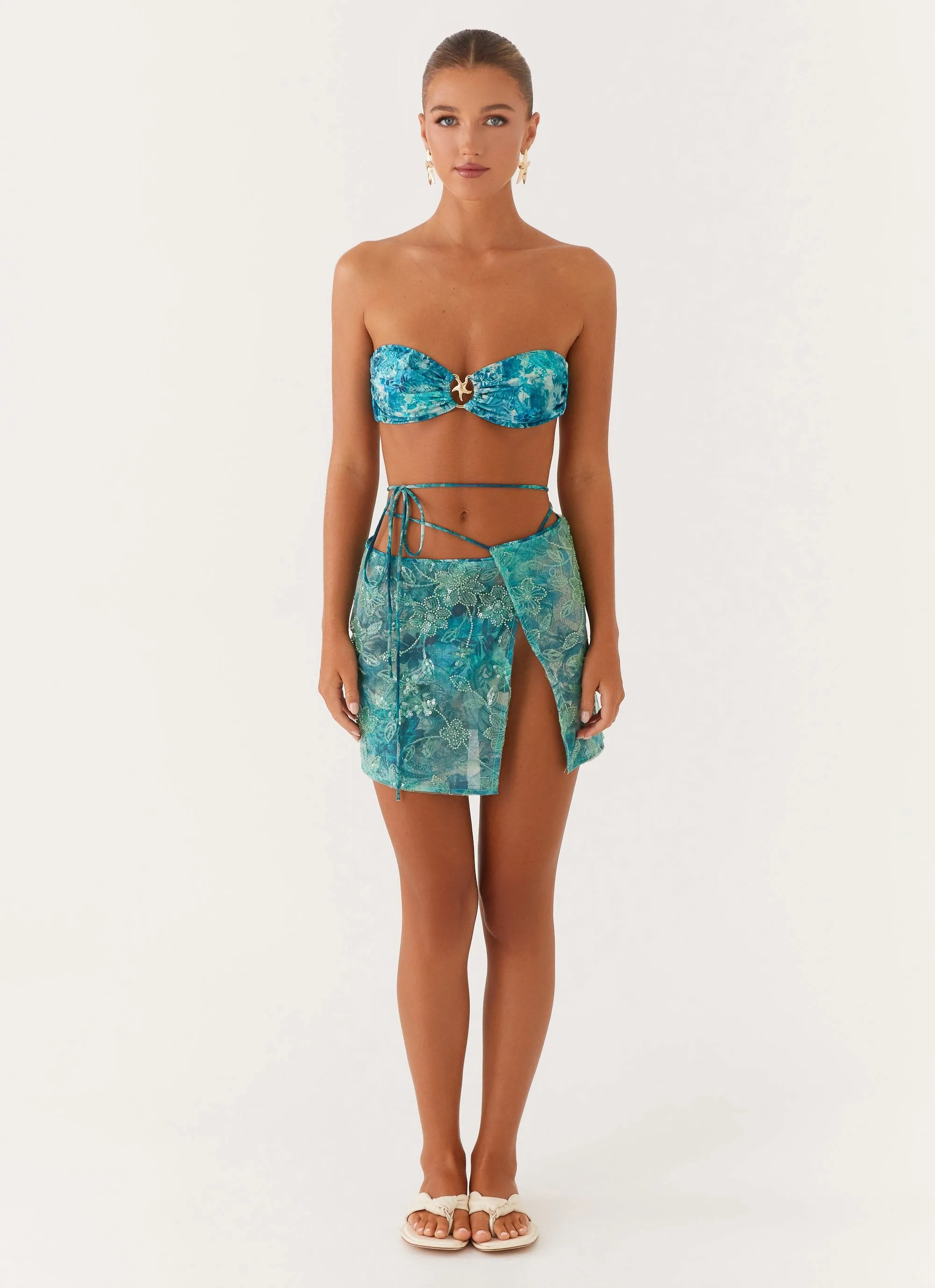 Stacie Mini Skirt - Teal Zip-Closure Polished Motion