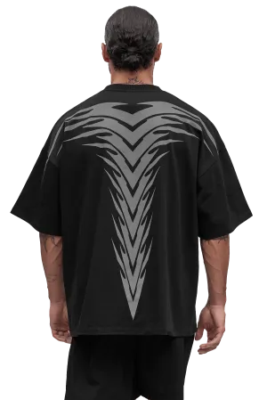 Adjustable Waistband Summer Adventure Ultraviolet Resistance BOXY T-SHIRT SPINE GRAPHIC - Black