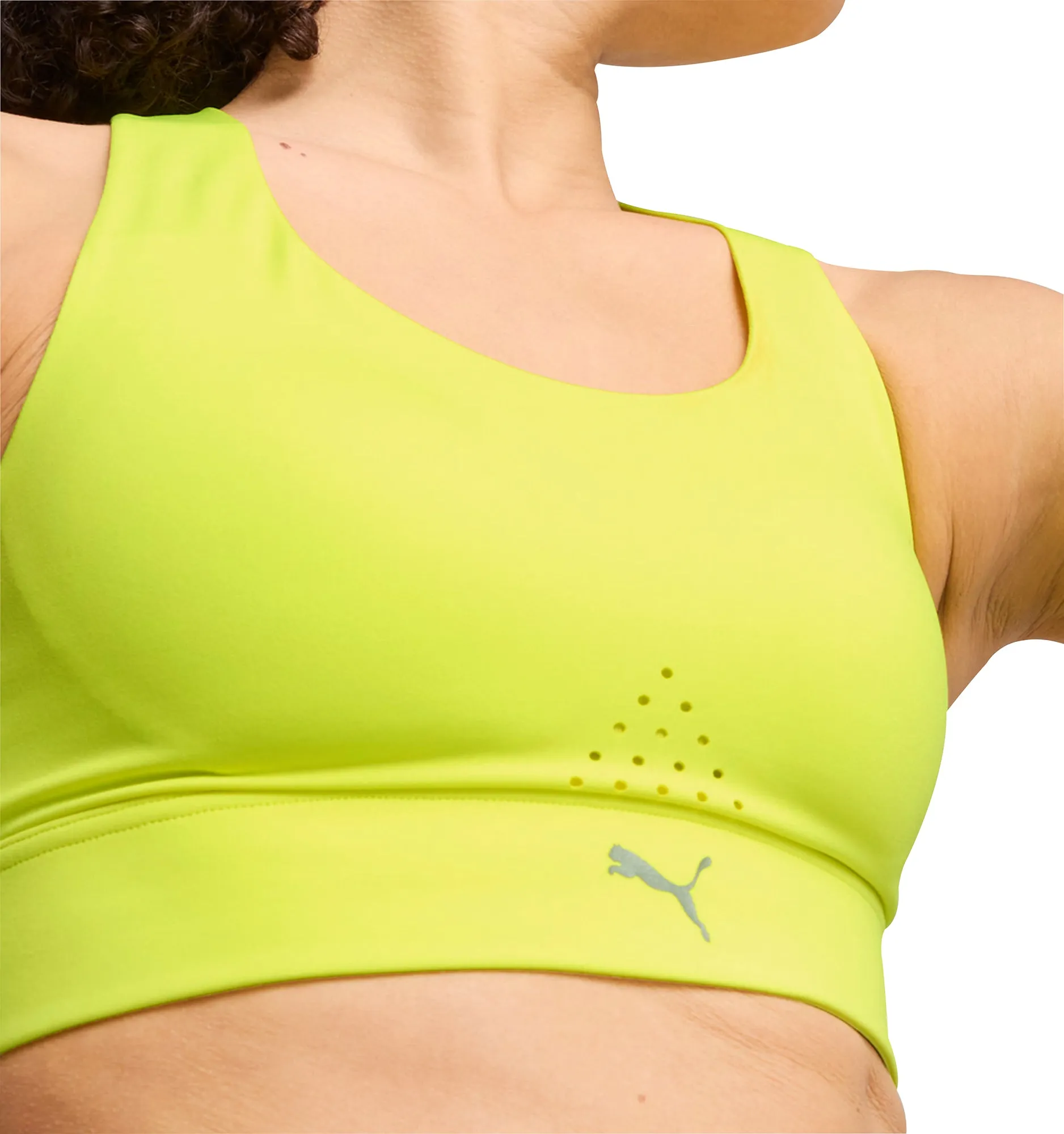 Shoulder support Geometric workout gear Puma PWRbreathe Womens Running Sports Bra - Yellow