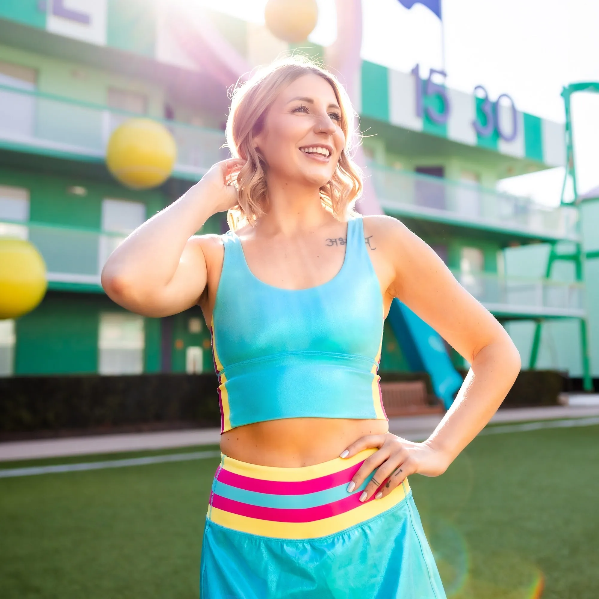Barbara Girl Long Sports Bra - Blue Half-sleeved