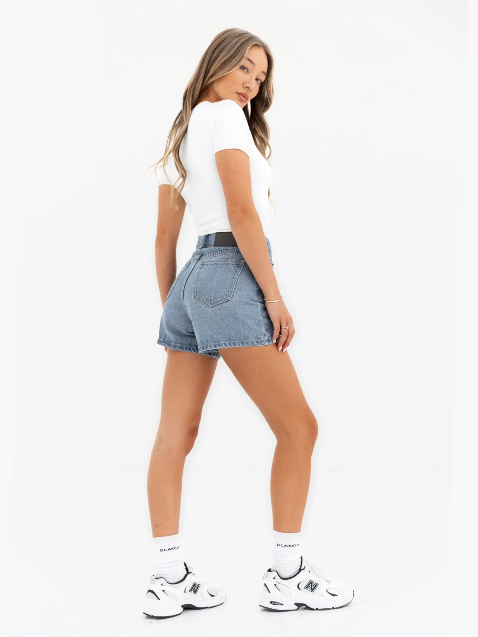 Blakely High Rise Denim Shorts - Faded Blue Reinforced Hemlines