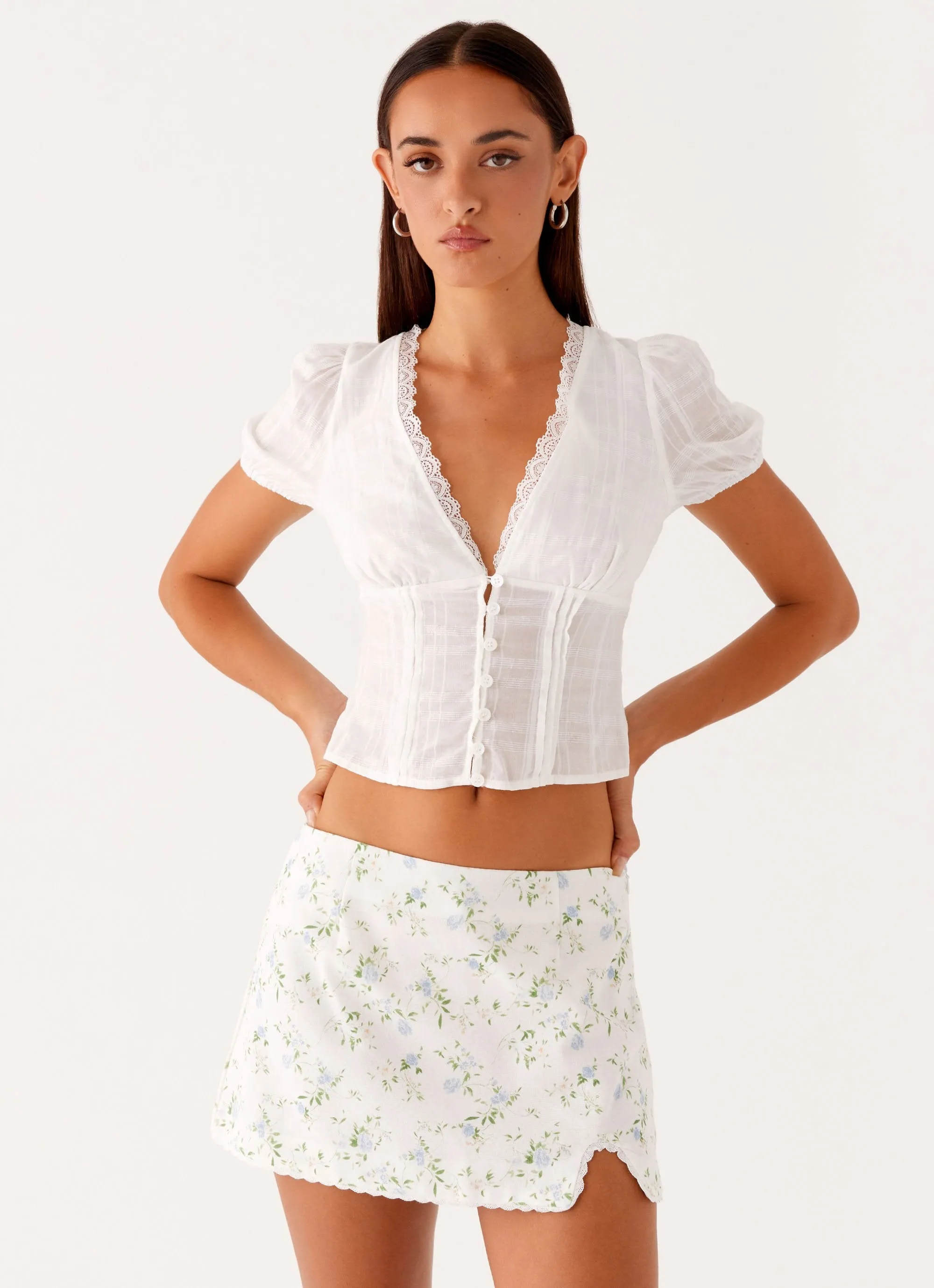 Disconnect Mini Skirt - Vintage Ditsy Floral Fall Mood Crisp Texture
