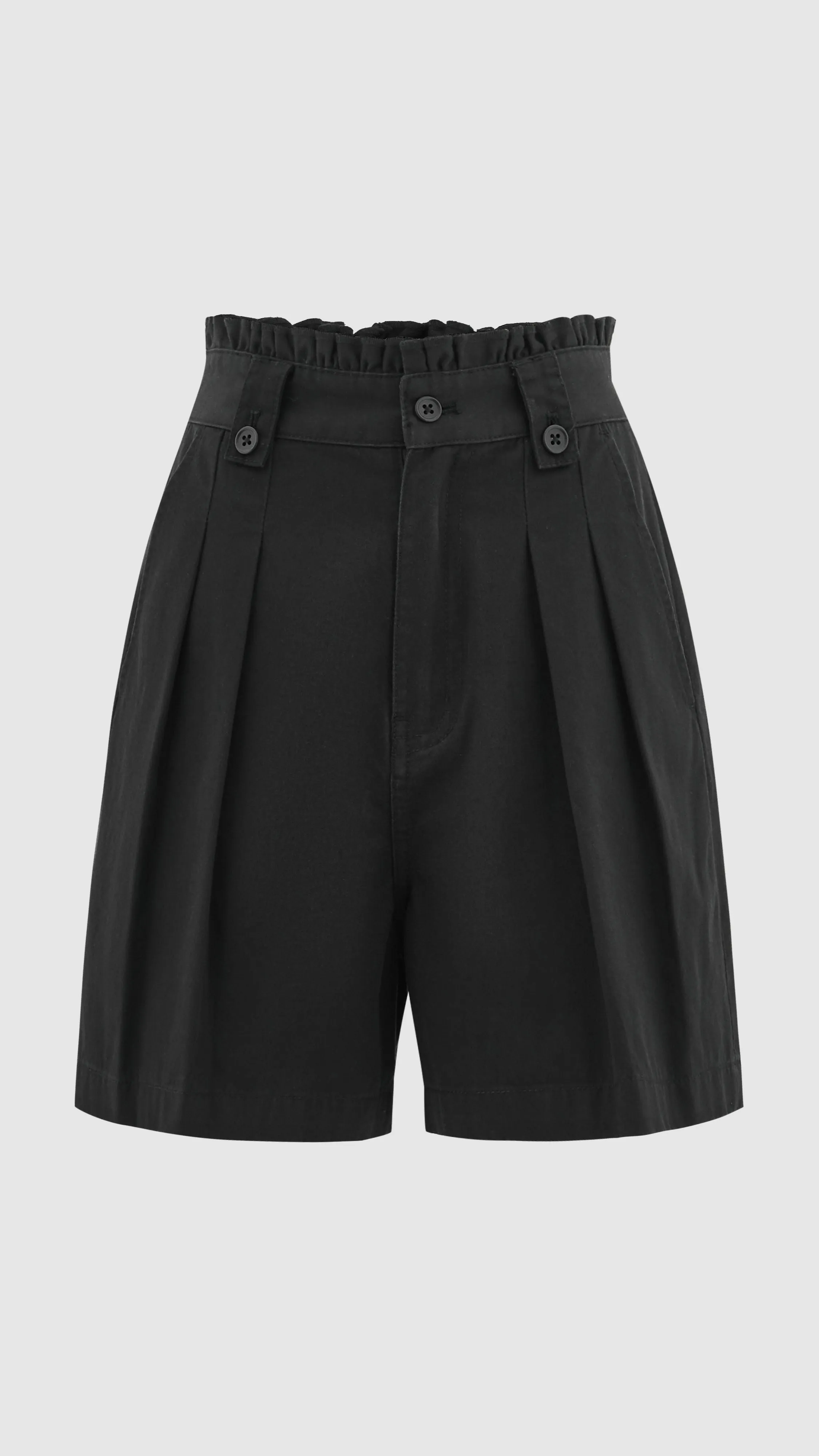 StretchWaistband DoubleStitchedEdges Ruffles Trim Waist Shorts