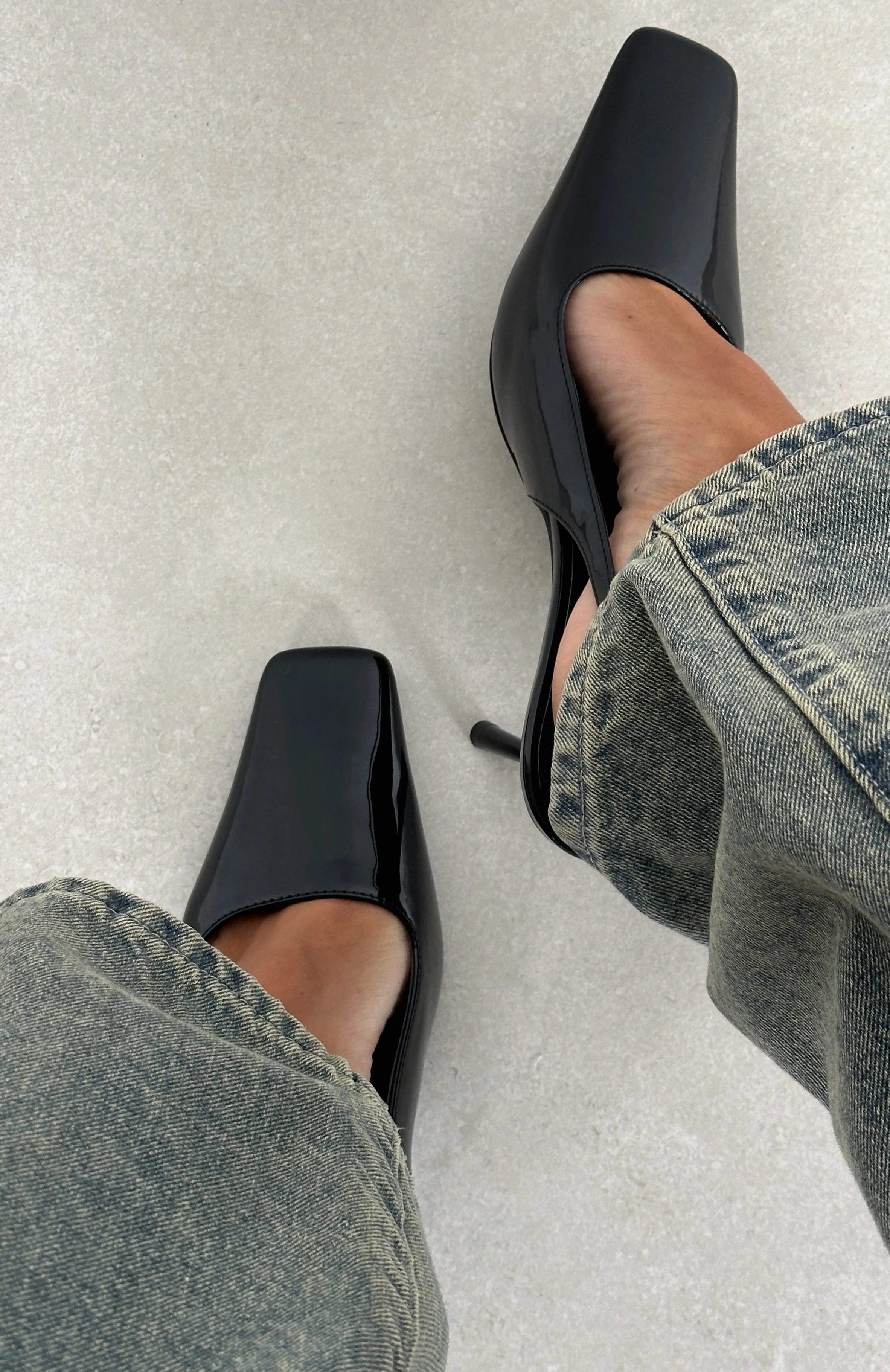 Fine Piece Ella Heels Black Patent Sharp Girl Loose Guest