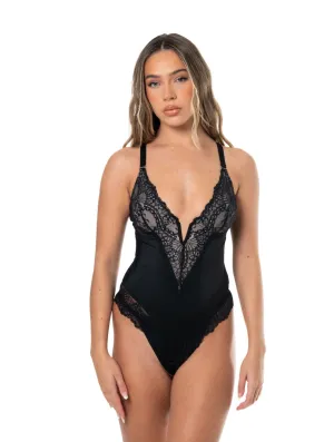 Travel Date Elegant Casual V-Neck Half Laced Bodysuit